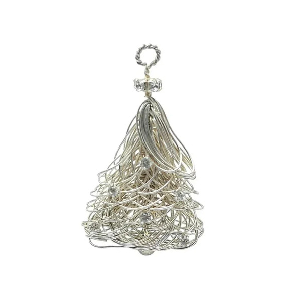 Clear Rhinestone Wire Wrapped Christmas Tree Brooch Pin Silver Tone Vintage - Picture 1 of 5